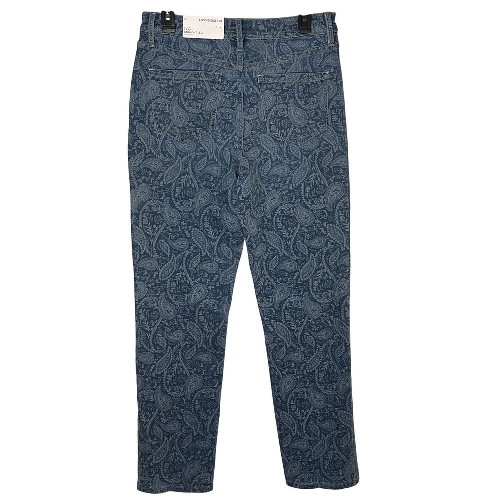 Liz Claiborne Lana Straight Leg Jeans 8 High Rise Blue Paisley Denim NWT Boho - Picture 7 of 8